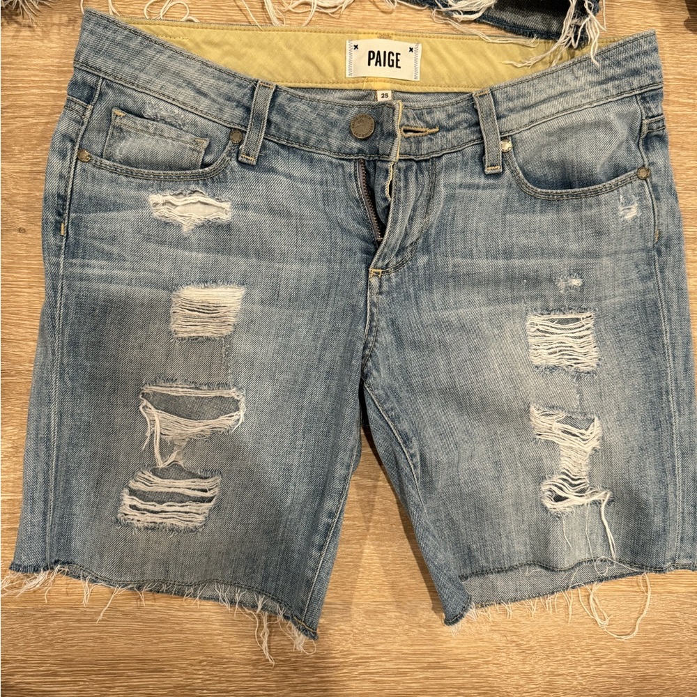 Paige Denim Frayed Cut Off Shorts